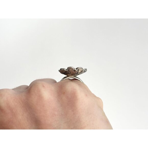 Sleeping Beauty Turquoise Petaled Sterling Floral Southwest Vintage Ring - sz 5 - Picture 6 of 10